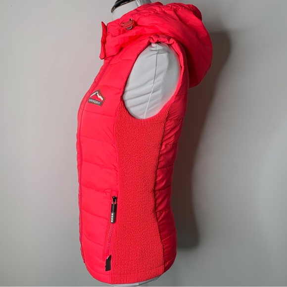 Superdry The Original Fuji Jacket Women's Pink Red Hooded Vest Size Small - Picture 3 of 16